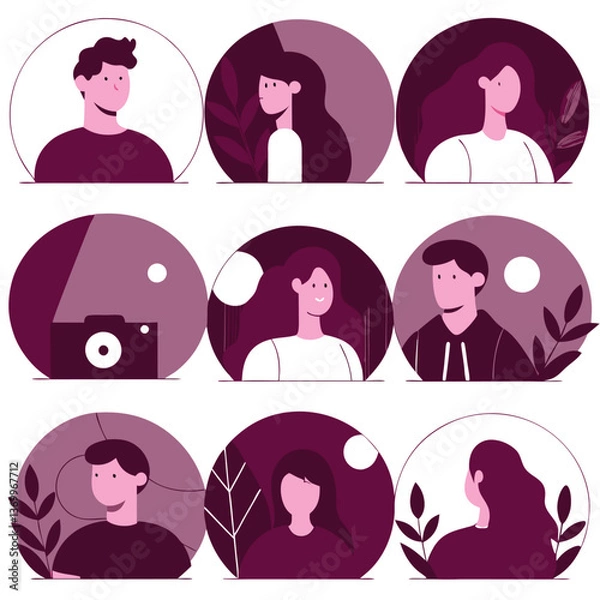 Fototapeta Vector illustration set of cartoon people icons, silhouettes, and avatars for web, business, and user profiles