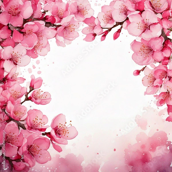 Obraz 화사한 핑크 벚꽃 일러스트, 감성적인 봄 테마 배경 디자인