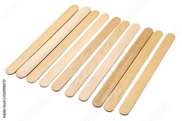 Obraz A Collection of Ten Light Brown Wooden Popsicle Sticks Arranged in an Overlapping Pattern on a Gray Background isolated on white or transparent background Generative AI