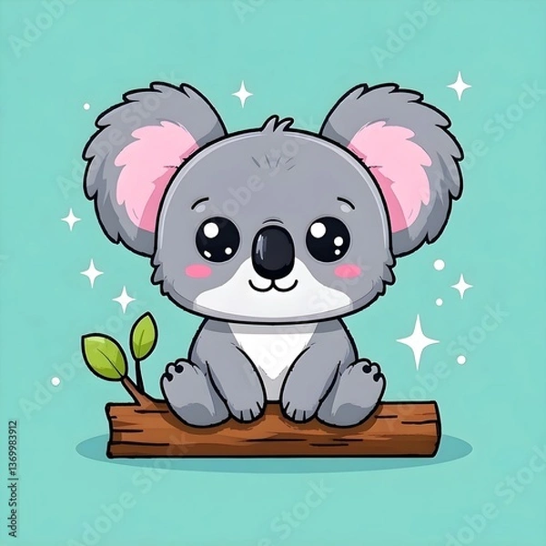 Obraz Charming Kawaii Koala with Big Sparkling Eyes and Soft Fur Cartoon Design
