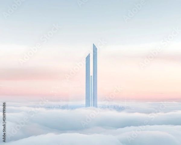 Fototapeta Twin Towers Above Cloudscape Sunrise.