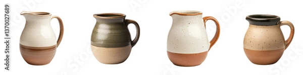 Fototapeta A group of artisanal ceramic pitchers jugs and vases in natural earthy tones and rustic handcrafted designs showcasing the beauty of traditional pottery