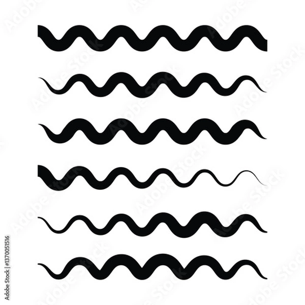 Fototapeta horizontal wavy lines are arranged in a parallel pattern, transitioning gradually into zigzag lines at the bottom, Wave icon water ripple symbol, black wavy lines