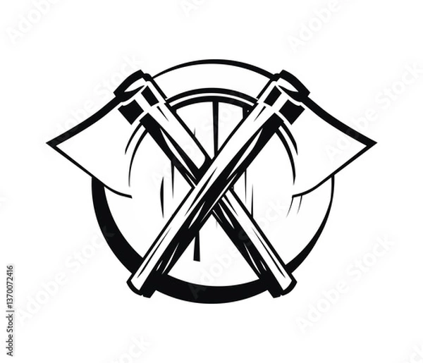 Obraz Style Coat of Arms in Black and White with Crossed Axes and Shield isolated on White Background. Vector Illustration in EPS10.