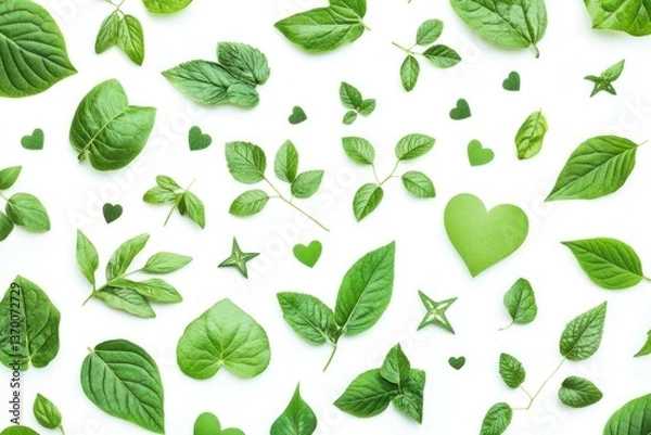 Fototapeta A diverse collection of green leaves in various shapes and sizes, creating a fresh and vibrant atmosphere, ideal for projects focused on nature, health, and sustainability