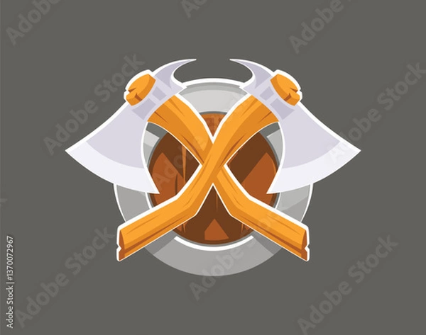 Obraz Coat of Arms with Crossed Axes and Shield isolated on Neutral Grey Background. Vector Illustration in EPS10.