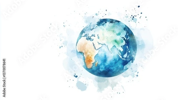 Fototapeta Watercolor hand painted planet Earth isolated on white background. Symbol of life,Environmental problems and environmental protection ecology,Hand drawn Globe watercolour paint,Earth Day.