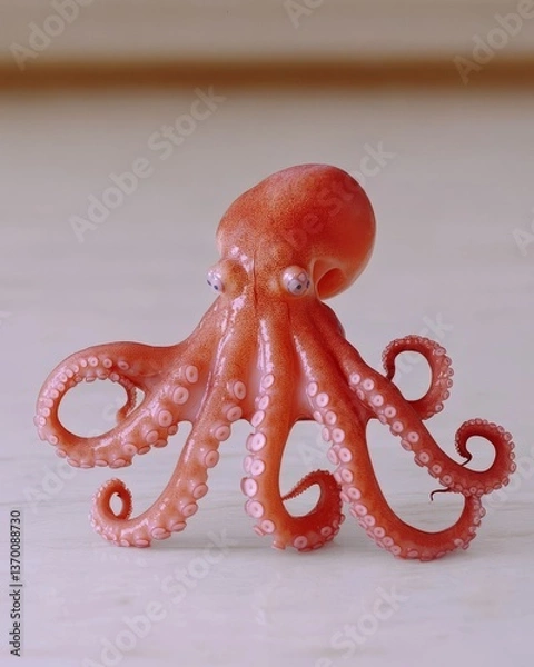 Fototapeta Elegant Red Octopus Figurine on Minimalist Background Capturing Oceanic Charm