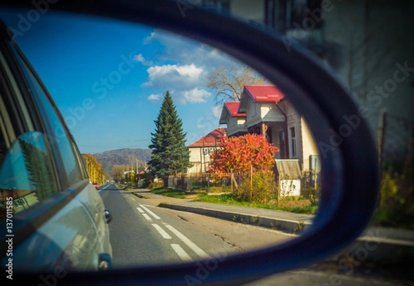 Obraz Rearview mirror with reflection