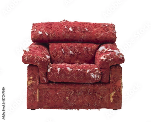 Fototapeta Ripped old armchair isolated on white background