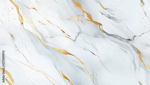 Fototapeta Elegant seamless white marble background with golden veins. Minimalist and luxurious surface texture, perfect for branding, packaging, or digital design