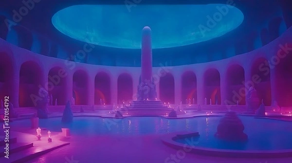 Fototapeta A glowing architectural scene in a beautiful otherworldly location