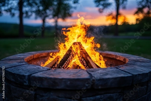 Fototapeta Campfire Sunset Backyard