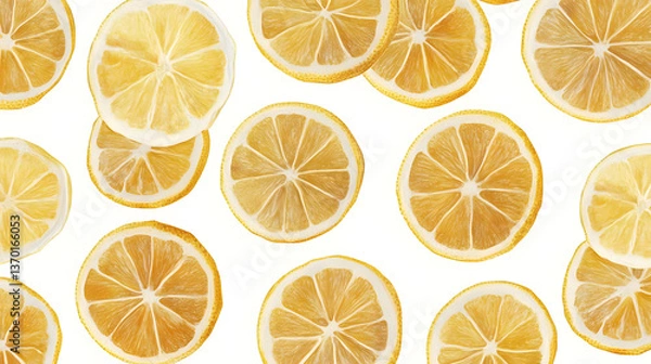 Obraz Juicy Lemon Slices Falling, Vibrant Citrus