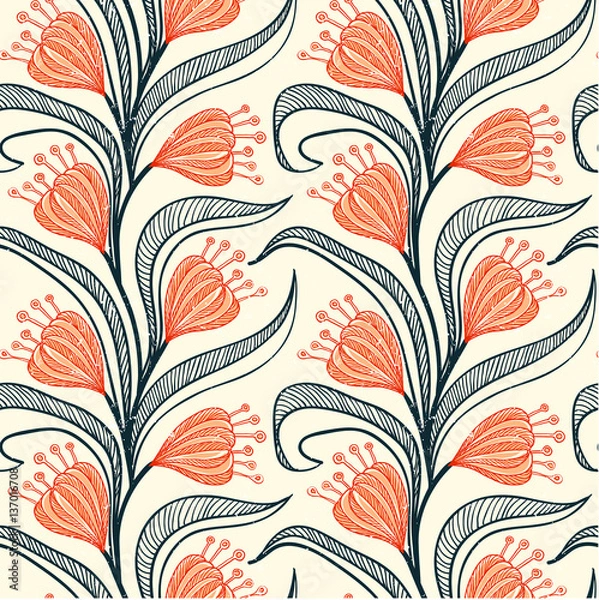 Fototapeta Pattern with stylized drawings of flowers