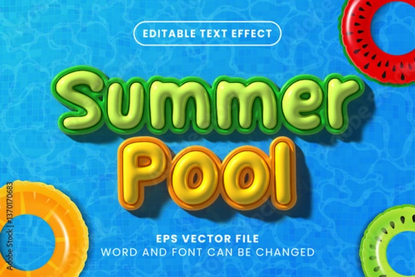 Fototapeta Summer pool 3d inflated text effect. Summer holiday text style