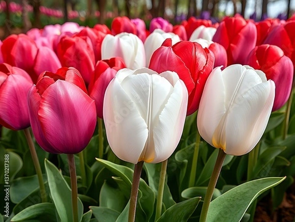 Fototapeta Colorful Tulips Spring Field Bloom.