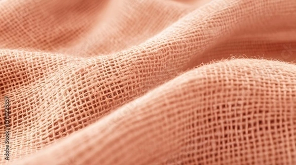 Fototapeta Peach Colored Burlap Fabric Texture Background, Woven Detail