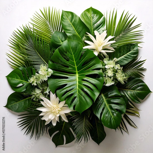 Obraz A colorful spring bouquet of white lilies and pink blossoms, a beautiful floral bunch