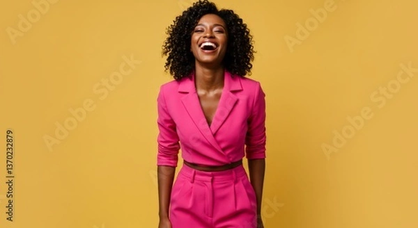 Obraz Joyful Woman in Pink Power Suit