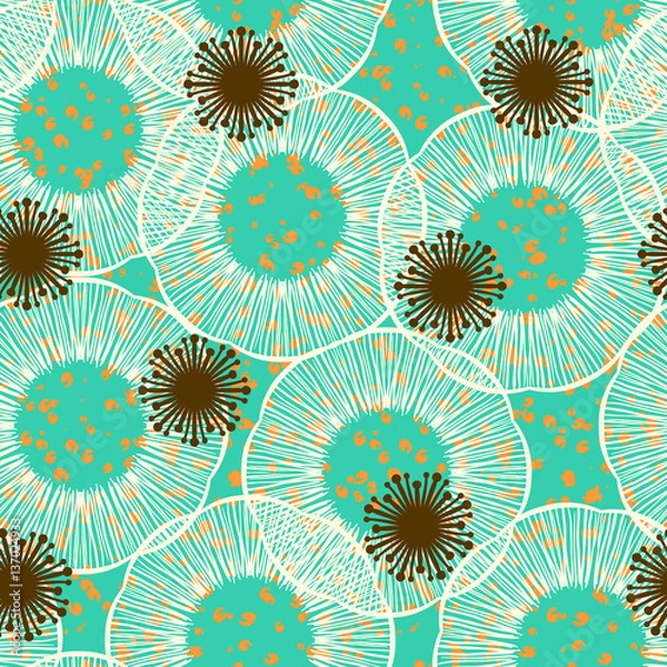 Fototapeta Floral seamless vector pattern in 50s style