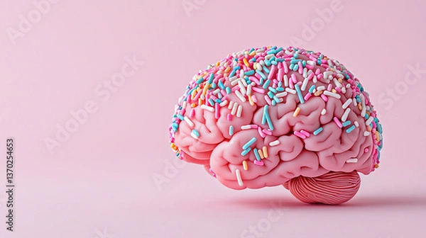 Fototapeta colorful brain model adorned with sprinkles symbolizes excess of sugar and glucose