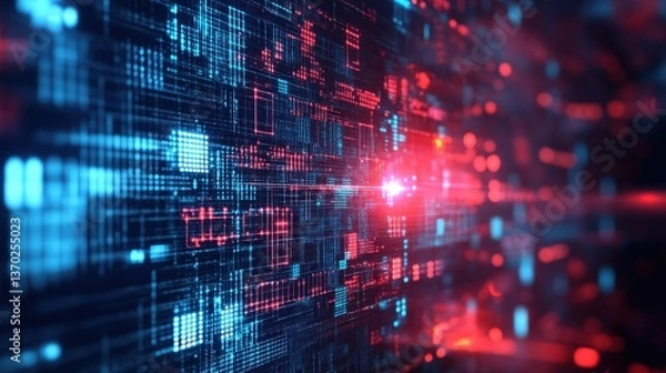 Fototapeta cybersecurity concept with an abstract matrix of locked data vaults, encrypted digital elements, and advanced protection layers