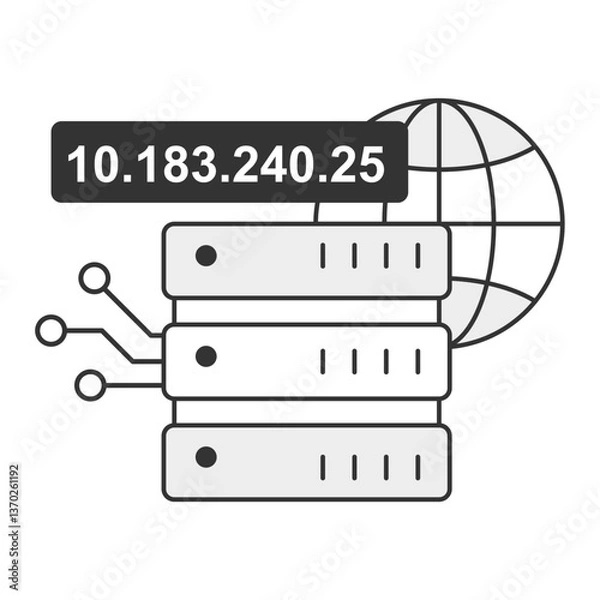 Obraz DNS Server Icon. The icon focuses on domain name resolution, digital IP mapping, and DNS server communication in network infrastructure.