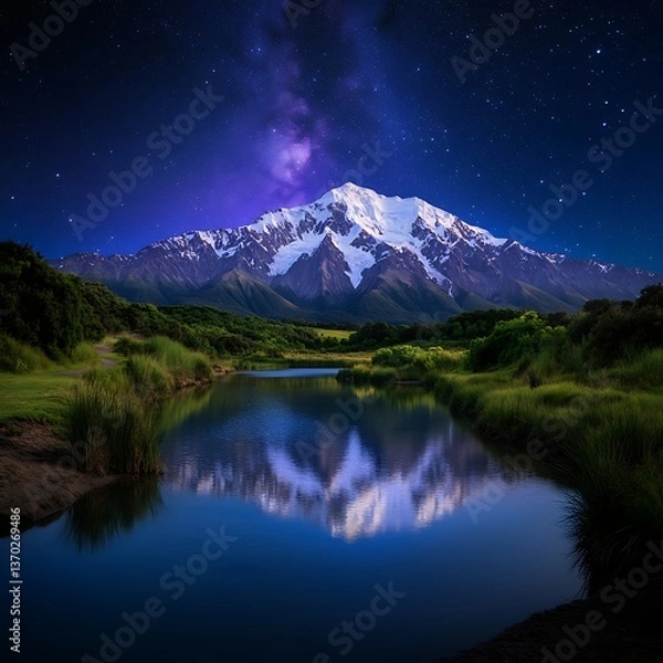 Obraz Mountain Reflection Night Sky (2)