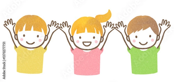 Obraz 両手を挙げる子供たち