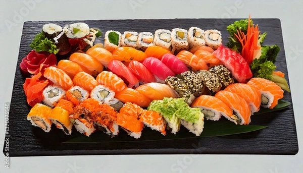 Obraz Fresh sushi and vegetables on a plate
