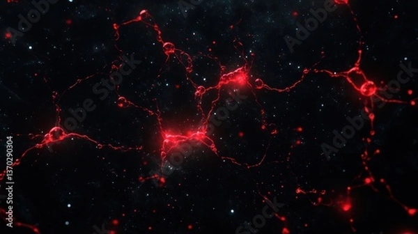 Obraz Abstract Neural Network: Red Energy Flow in Dark Space