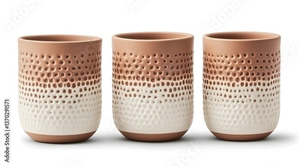 Fototapeta Three Textured Ceramic Cups Brown and Beige Gradient