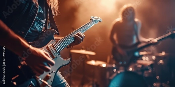 Obraz Guitarist Performing on Stage with Warm Lighting