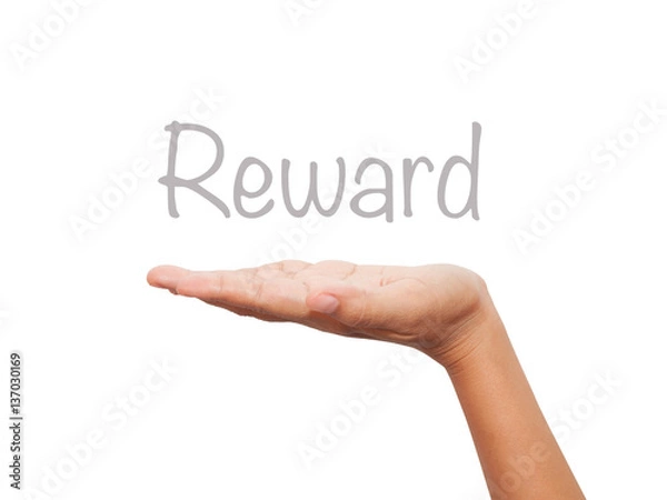 Fototapeta Hand present Rewards on blank transparent board with a marker is