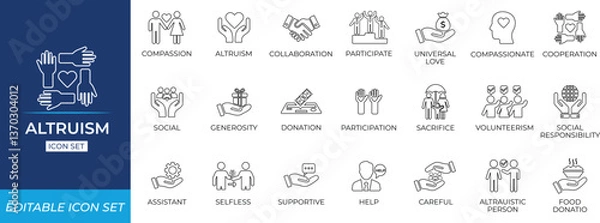 Fototapeta Altruism line icon set - vector illustration.