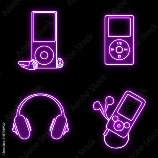 Obraz Neon Purple Music Player Icons.