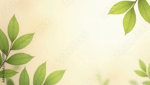 Fototapeta fresh leaves on a soft background, evoking a sense of tranquility. Branches with green leaves.