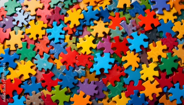 Fototapeta Colorful Puzzle Pieces Background Teamwork Problem Solving Solution Strategy Jigsaw Connection Game Play Fun Challenge Education Learning