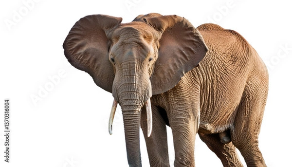 Obraz African savanna elephant Isolated On PNG Transparent and White Background 