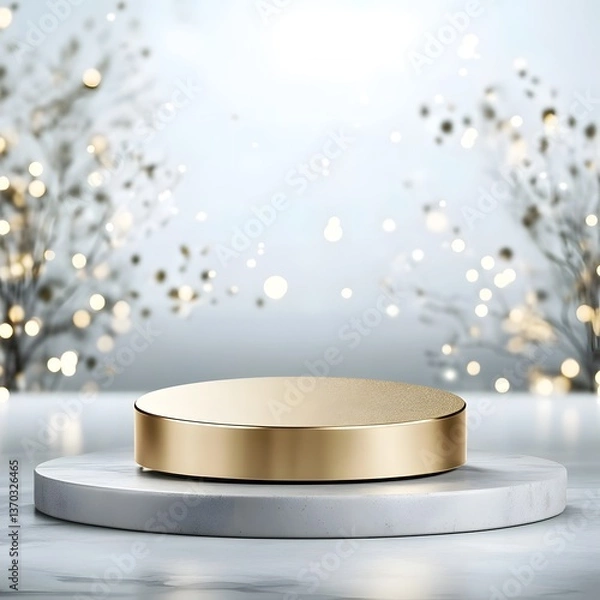 Fototapeta Blank elegant gold plated podium on a minimalist backdrop perfect for showcasing luxury products such as jewelry and watches
