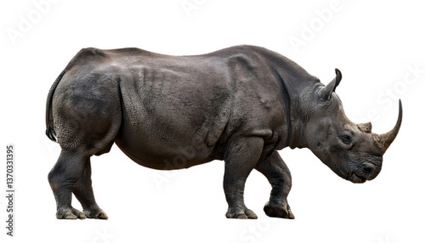Obraz Black Rhino Isolated On PNG Transparent and White Background 