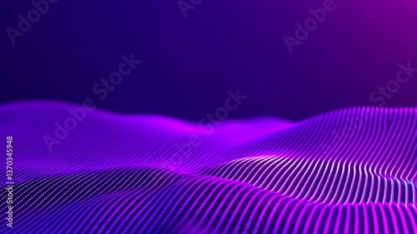 Fototapeta Abstract network formation over a wavy surface. The purple color palette is vibrant and modern