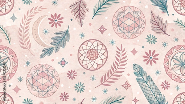 Fototapeta Vintage floral seamless pattern with birds butterflies and ornate leaves