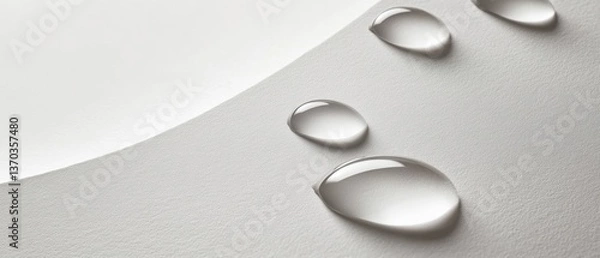 Fototapeta Close-Up of Water Drops on Smooth White Surface with Soft Lighting
