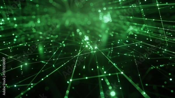 Obraz Glowing green network. Futuristic technology concept. Abstract background with plexus structure. 3d rendering.