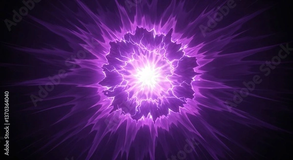Fototapeta 中心から紫色の電撃が放射状に広がるスタイリッシュな背景 - アニメやゲームの戦闘シーン、魔法の発動イメージに