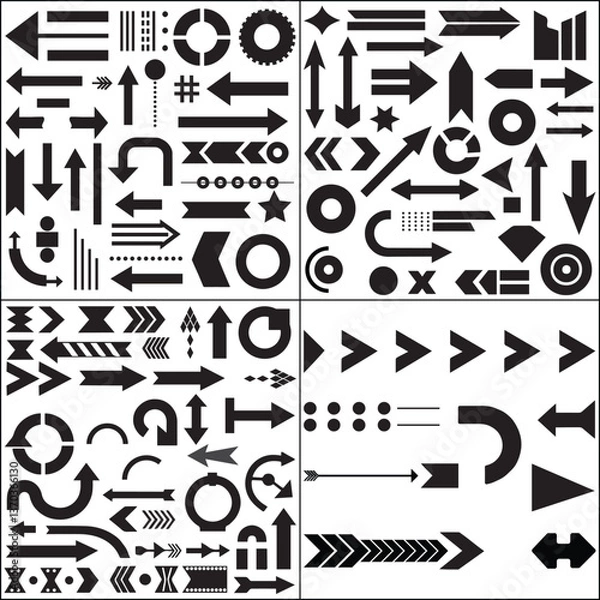 Fototapeta A large collection of various black arrows