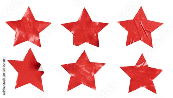 Fototapeta Set of red stars paper stickers, Copy space for text preview sign tags labels elements design, isolated on white background, png	