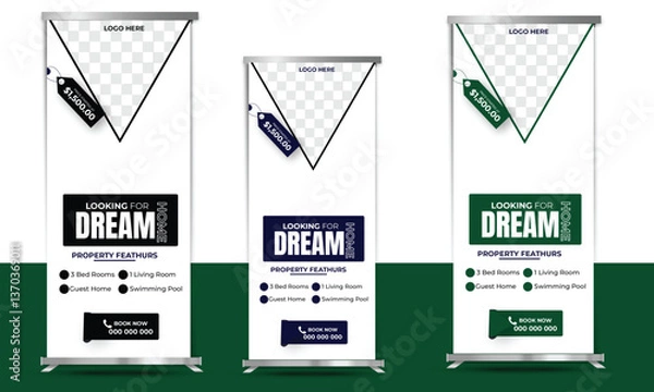 Fototapeta Rollup banners stand. Blank template mockups. Exhibition stand roll-up banners, Banner template, presentation, PNG